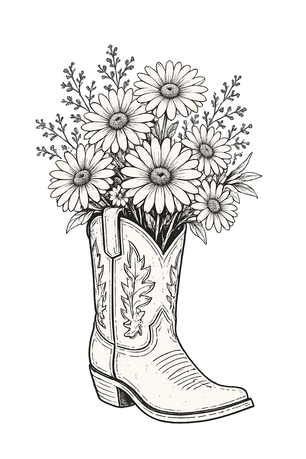 Cowboy boot with a bouquet of daisies